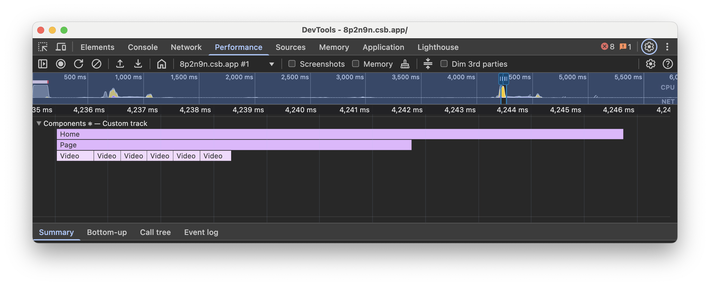 Components track: effects durations